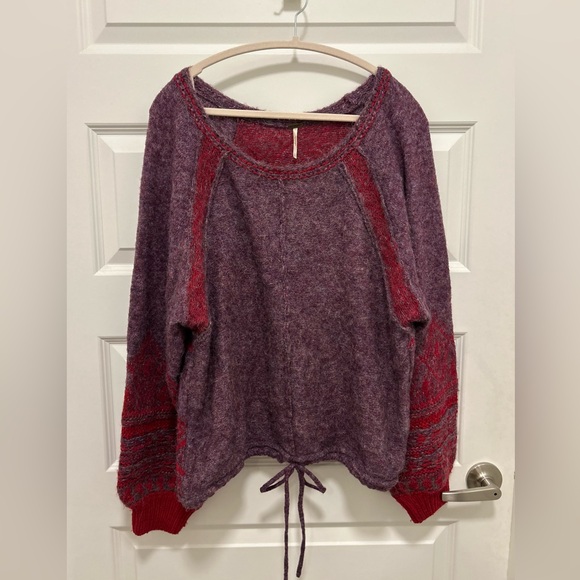 Free People Sweaters - Free People Purple and Red Scoop Neck Sweater Oversized